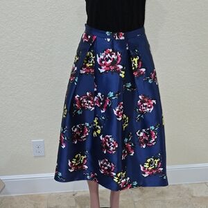 Kay Unger Blue and Pink Pleated Midi Skirt